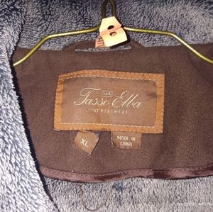 Dark Brown Mens XL Tasso Elba Sued Jacket With Grey Fur Inside.